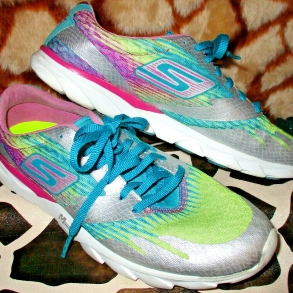 SKECHERS Neon Pink Yellow Blue GoWeb Go Run M Strike Resalyte Running Shoes 9.5 - Picture 6 of 7